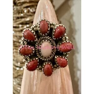 Adjustable Sterling Silver Ring
Pink Opal & Thulite Cluster Size 6-10